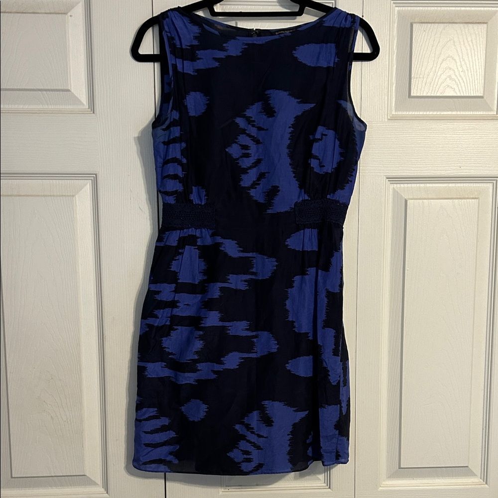 BANANA REPUBLIC 2 Blue Black Cotton Silk Mini Dress Crochet Lined Sleeveless